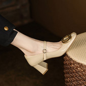 Moteriški aukštakulniai Mary Janes Batai Vintage Pumps Odiniai Batai Metalinis dirželis Moteriškos Suknelės Batai Zapatos Mujer Spring 1240N