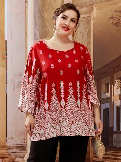 5XL didesnio dydžio moteriški marškinėliai 2022 m. vasaros moteriški ilgomis rankovėmis geometriniais raštais laisvalaikio palaidinės marškinėliai Laisvi negabaritinių viršūnių