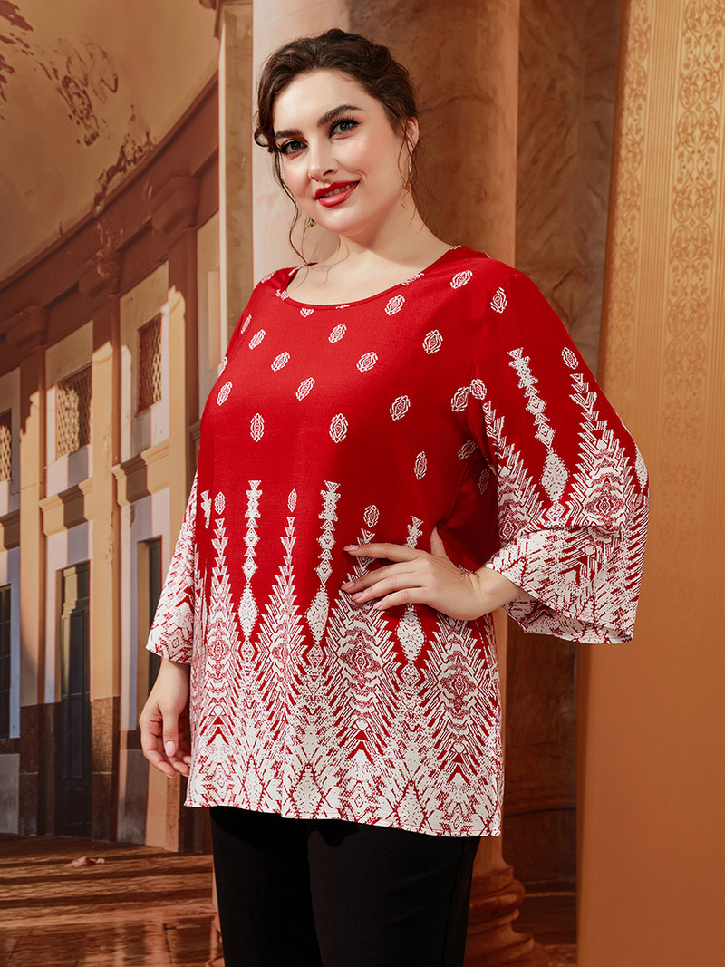 5XL didesnio dydžio moteriški marškinėliai 2022 m. vasaros moteriški ilgomis rankovėmis geometriniais raštais laisvalaikio palaidinės marškinėliai Laisvi negabaritinių viršūnių