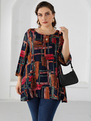 Γυναικεία μπλούζα 4XL 5XL Plus Size 2023 Καλοκαίρι με τρία τέταρτα μανίκια πολύχρωμη στάμπα Casual μακριά μπλούζα Φαρδιά υπερμεγέθη γυναικεία μπλουζάκια