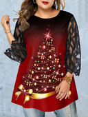 2023. Ženske majice s printom božićnog drvca s okruglim izrezom i rukavima 3/4 rukava veće veličine 1XL-6XL