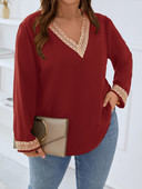 Finjani Îmbrăcăminte pentru femei Bluze Plus Size Burgundy Tricouri elastice slim Fit Top cu decolteu în V din poliester de înaltă calitate