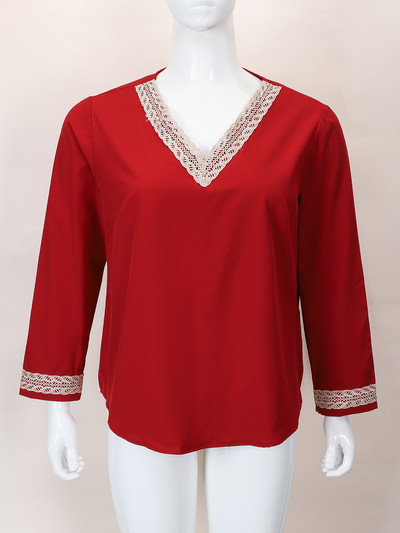 Finjani Îmbrăcăminte pentru femei Bluze Plus Size Burgundy Tricouri elastice slim Fit Top cu decolteu în V din poliester de înaltă calitate