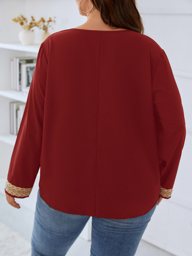 Finjani Îmbrăcăminte pentru femei Bluze Plus Size Burgundy Tricouri elastice slim Fit Top cu decolteu în V din poliester de înaltă calitate