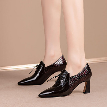 Νέες γυναικείες γυμνές μπότες ψηλοτάκουνα παπούτσια με κορδόνια λουστρίνι Γυναικεία παπούτσια γραφείου Snakeskin Oxford Shoes Brogue Shoe 9985N