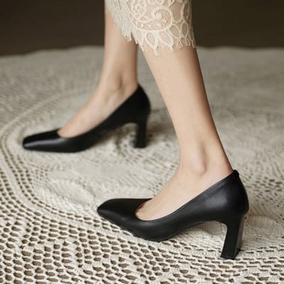 Nauji moteriški „Pumps“ kvadratiniai pirštai „Valčių batai“ aukštakulniai biuro moteriški batai moterims „Basic Pump Slip on Concise zapatos mujer 9721N“