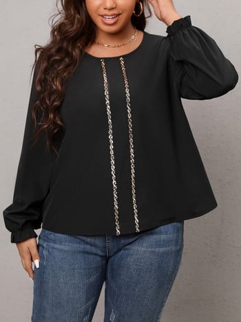 Finjani Plus Size Γυναικεία μπλούζα Drop Shoulder Ribbed Knit Gold Chain Top casual ρούχα για το φθινόπωρο Νέο