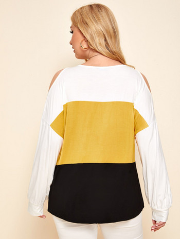 Γυναικείο μπλουζάκι Finjani Plus Size Colorblock Μακρυμάνικο μπλουζάκι με λαιμόκοψη O-neck Ρούχα για το φθινόπωρο Νέο