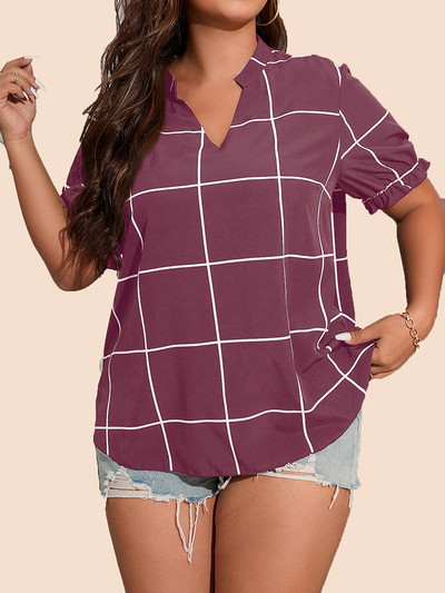 Bluze polo în carouri cu dungi Finjani de marime mare Tricouri subțiri cu elastic pentru damă de birou Nou top cu mânecă scurtă din poliester