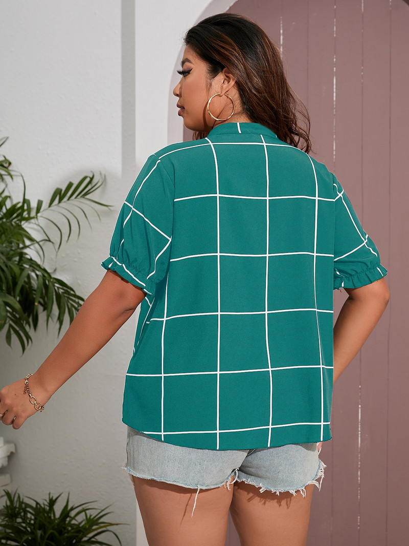 Bluze polo în carouri cu dungi Finjani de marime mare Tricouri subțiri cu elastic pentru damă de birou Nou top cu mânecă scurtă din poliester