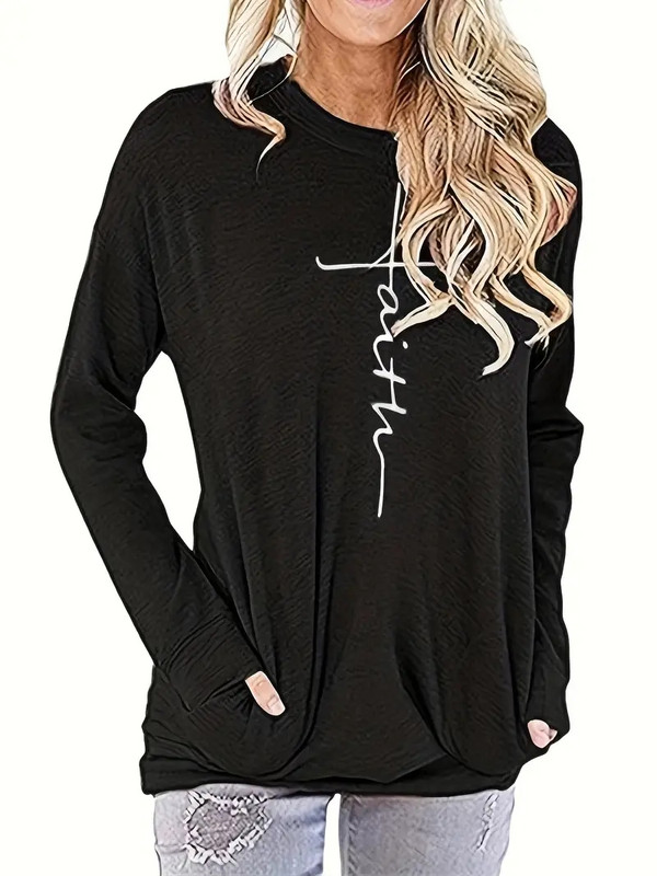 Dámska blúzka pre jeseň a zimu 2023, ležérna, s krížovou potlačou, dlhým rukávom, okrúhlym výstrihom, stredne elastickým ležérnym tričkom, veľkosť 5XL
