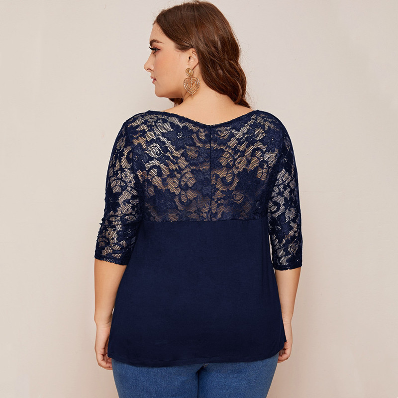 Seksi elegantna modna čipkasta majica velike veličine, ženska jednobojna majica do pola rukava, jednobojna, ljetna, proljetna, majica s plaštom A-kroja 5XL 6XL 7XL 8XL