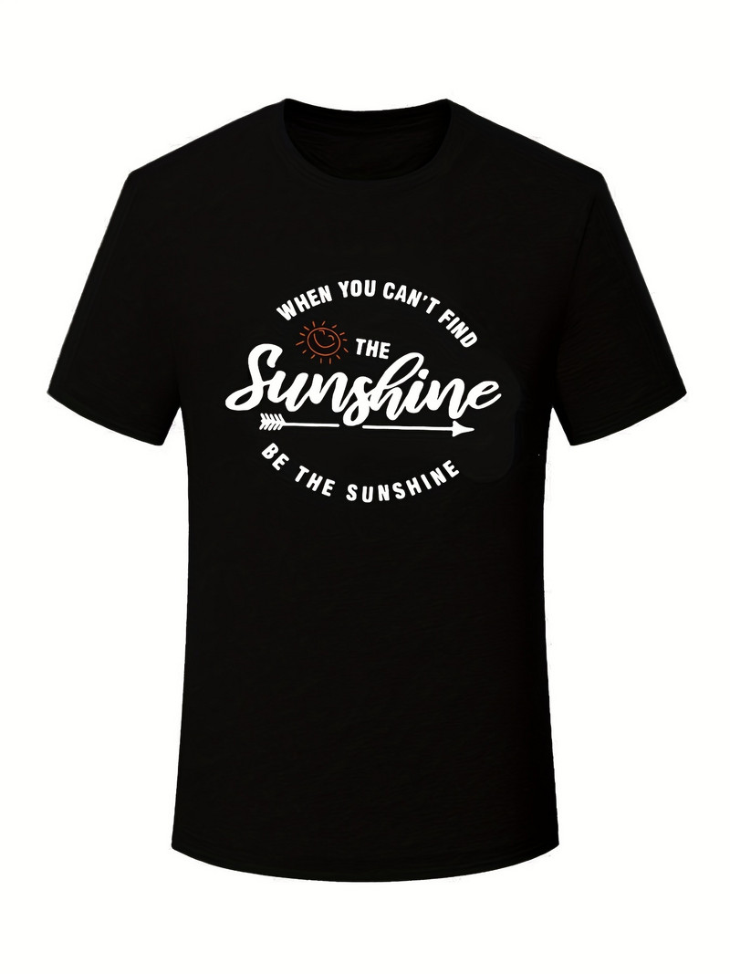 Didelio dydžio laisvalaikio marškinėliai, moteriški saulės ir šūkio raštai trumpomis rankovėmis apvaliais kaklu, vidutinio tempimo