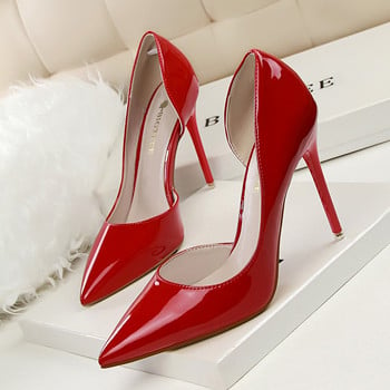 Нови дамски обувки за 2022 г. Елегантни лачени офис дамски обувки с остър връх Пролет Лято Високи токчета Сватбени булчински обувки