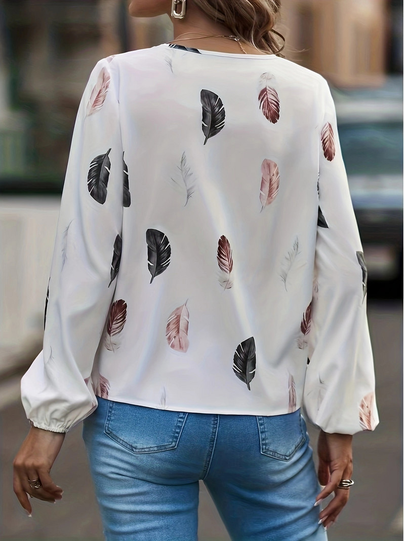 2023. Jesen/zima bluza veće veličine, ležerna majica dugih rukava s V-izrezom 5XL s printom perja