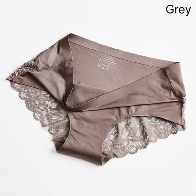 Dámske sexy nohavičky s čipkou v strednom páse, vykladané, z ľadového hodvábu, kvetinové spodné prádlo, jednofarebné priedušné nohavičky