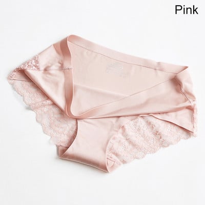 Dámske sexy nohavičky s čipkou v strednom páse, vykladané, z ľadového hodvábu, kvetinové spodné prádlo, jednofarebné priedušné nohavičky