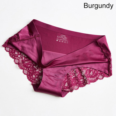 Dámske sexy nohavičky s čipkou v strednom páse, vykladané, z ľadového hodvábu, kvetinové spodné prádlo, jednofarebné priedušné nohavičky