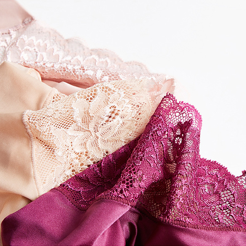 Dámske sexy nohavičky s čipkou v strednom páse, vykladané, z ľadového hodvábu, kvetinové spodné prádlo, jednofarebné priedušné nohavičky