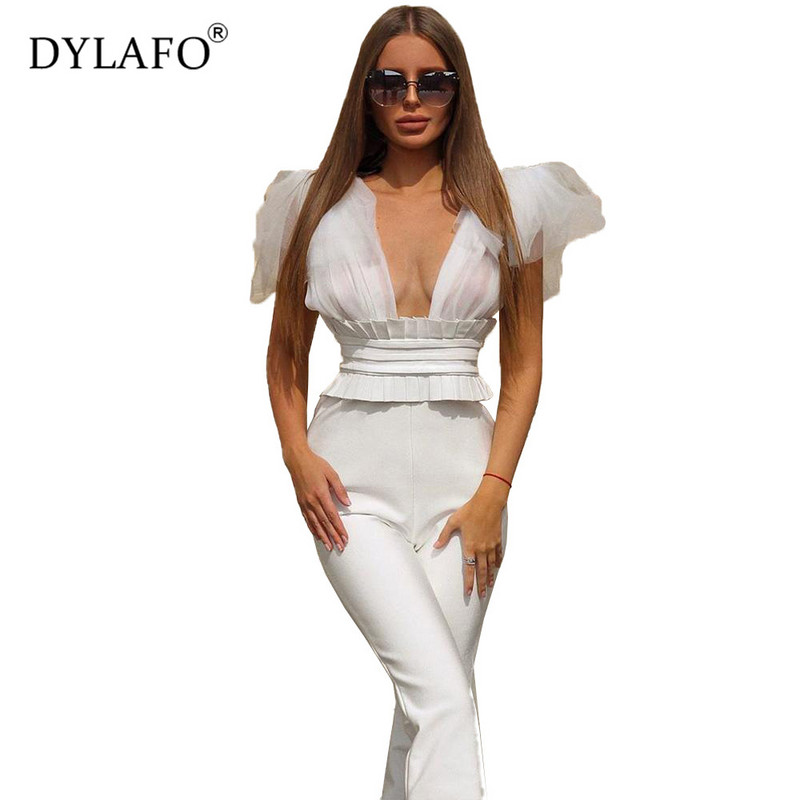 Prozirni mrežasti gornji dio s mašnom Pu kožni kombinezoni bez rukava s dubokim V izrezom, elegantni dugi kombinezon za noćni klub, dugi kombinezon