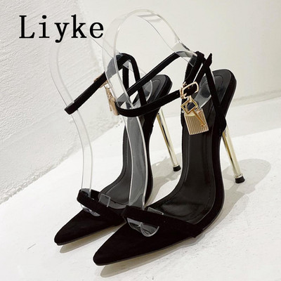 Liyke Ljetne nove plave traper ženske sandale Modne otvorene prste na gležanj s kopčom za gležnjeve i remen na visoke pete Vjenčane cipele za striptizete Pumpice