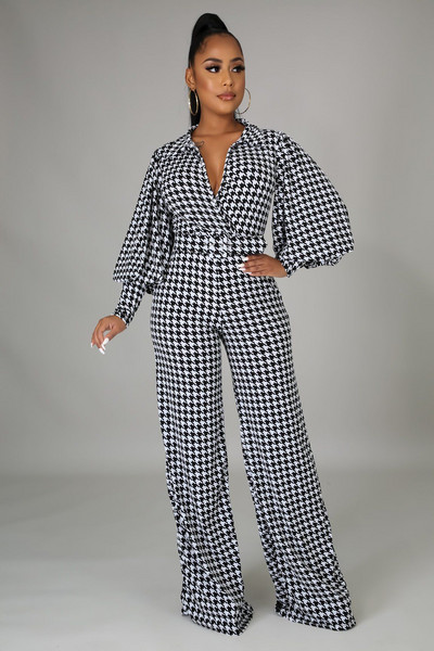 Moteriškas, 2021 m. skaitmeninio spausdinimo juostelės kombinezonas, moteriškas kombinezonas su V kaklu, ilgomis rankovėmis, laisvalaikio, ilga juosta, rudens kombinezonas