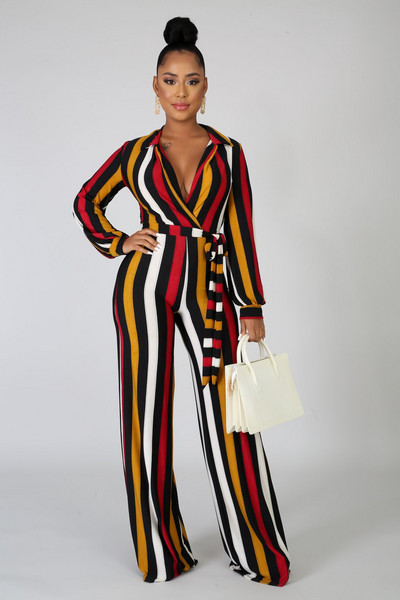 Moteriškas, 2021 m. skaitmeninio spausdinimo juostelės kombinezonas, moteriškas kombinezonas su V kaklu, ilgomis rankovėmis, laisvalaikio, ilga juosta, rudens kombinezonas