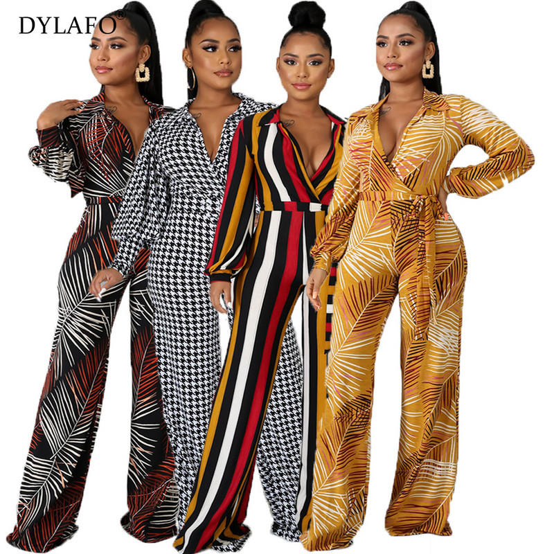 Moteriškas, 2021 m. skaitmeninio spausdinimo juostelės kombinezonas, moteriškas kombinezonas su V kaklu, ilgomis rankovėmis, laisvalaikio, ilga juosta, rudens kombinezonas