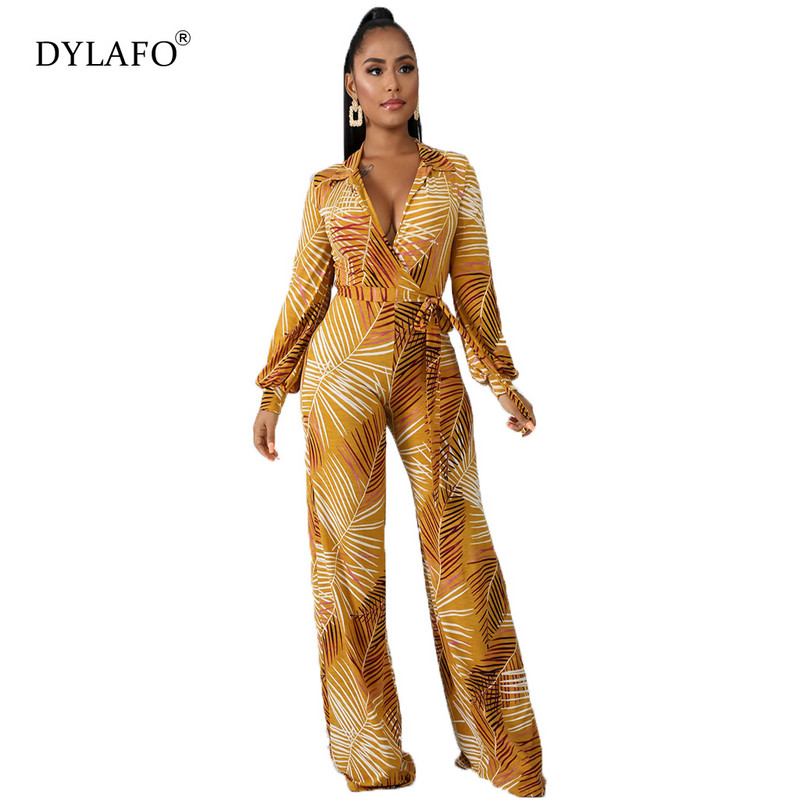 Moteriškas, 2021 m. skaitmeninio spausdinimo juostelės kombinezonas, moteriškas kombinezonas su V kaklu, ilgomis rankovėmis, laisvalaikio, ilga juosta, rudens kombinezonas