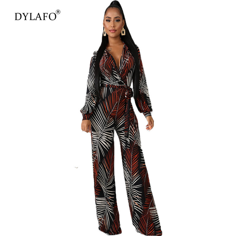 Moteriškas, 2021 m. skaitmeninio spausdinimo juostelės kombinezonas, moteriškas kombinezonas su V kaklu, ilgomis rankovėmis, laisvalaikio, ilga juosta, rudens kombinezonas