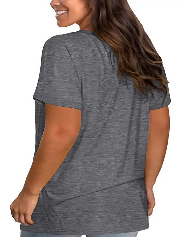 Tricou de damă de mărime plus mare, la modă, solid, cu mânecă scurtă, cu decolteu în V, mai sus, vară, confortabil, respirabil, încrucișat, ocazional, tricou lejer