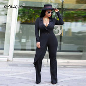 Salopete noi cu mânecă lungă cu picior largi Salopete neregulate elegante negru Salopete sexy dintr-o singură bucată Salopete pentru femei Plus Size