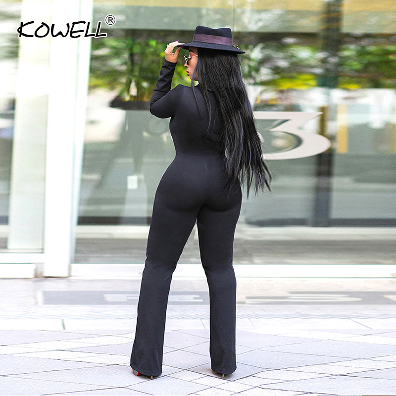 Novi kombinezoni dugih rukava širokih nogavica Elegantni nepravilni kombinezoni Crni dubokog V jednodijelni seksi kombinezoni Ženski kombinezon veće veličine