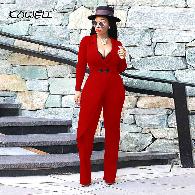 Novi kombinezoni dugih rukava širokih nogavica Elegantni nepravilni kombinezoni Crni dubokog V jednodijelni seksi kombinezoni Ženski kombinezon veće veličine