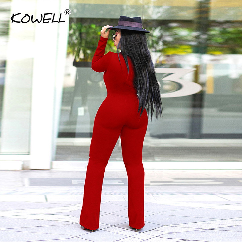 Novi kombinezoni dugih rukava širokih nogavica Elegantni nepravilni kombinezoni Crni dubokog V jednodijelni seksi kombinezoni Ženski kombinezon veće veličine