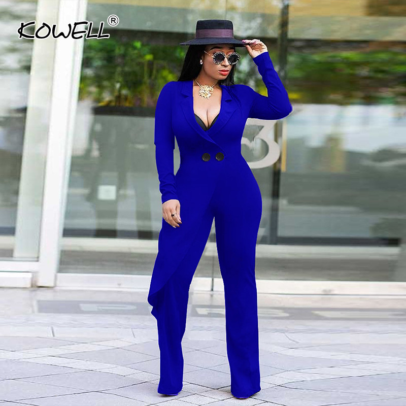 Novi kombinezoni dugih rukava širokih nogavica Elegantni nepravilni kombinezoni Crni dubokog V jednodijelni seksi kombinezoni Ženski kombinezon veće veličine