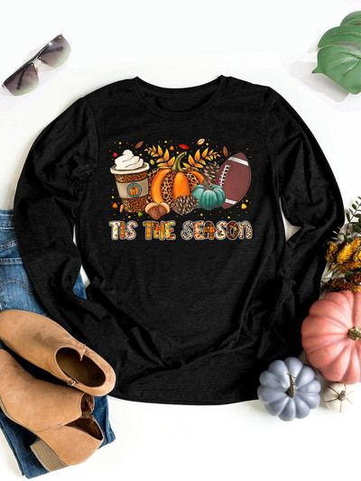 Didelio dydžio Kasdienis madingas moliūgas Spice Football Helovino spaudos grafiniai marškinėliai ilgomis rankovėmis Retro unisex laisvalaikio moteriškos ilgos rankovės