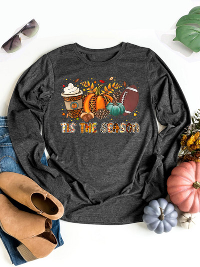 Didelio dydžio Kasdienis madingas moliūgas Spice Football Helovino spaudos grafiniai marškinėliai ilgomis rankovėmis Retro unisex laisvalaikio moteriškos ilgos rankovės