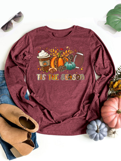 Didelio dydžio Kasdienis madingas moliūgas Spice Football Helovino spaudos grafiniai marškinėliai ilgomis rankovėmis Retro unisex laisvalaikio moteriškos ilgos rankovės