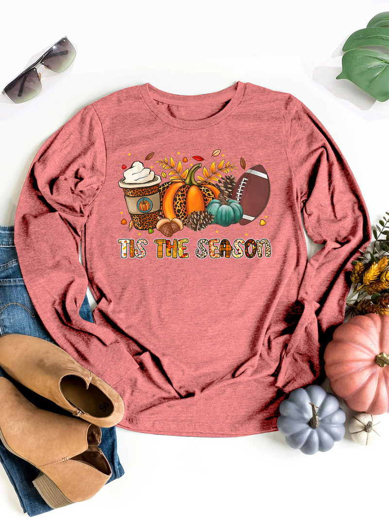 Didelio dydžio Kasdienis madingas moliūgas Spice Football Helovino spaudos grafiniai marškinėliai ilgomis rankovėmis Retro unisex laisvalaikio moteriškos ilgos rankovės