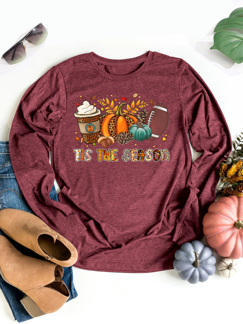 Didelio dydžio Kasdienis madingas moliūgas Spice Football Helovino spaudos grafiniai marškinėliai ilgomis rankovėmis Retro unisex laisvalaikio moteriškos ilgos rankovės