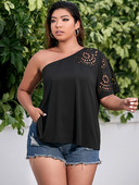Finjani One Shoulder Laser Cut Tee Plus Size Solid κοντά μανίκια casual γυναικεία μπλουζάκια