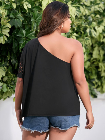 Finjani One Shoulder Laser Cut Tee Plus Size Solid κοντά μανίκια casual γυναικεία μπλουζάκια