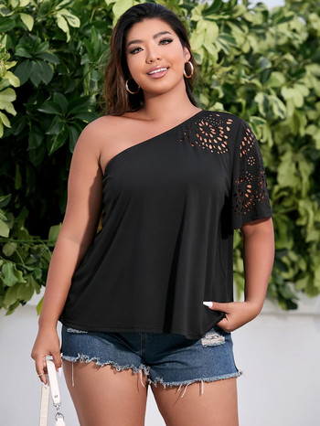 Finjani One Shoulder Laser Cut Tee Plus Size Solid κοντά μανίκια casual γυναικεία μπλουζάκια