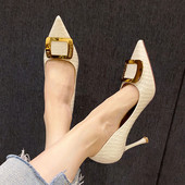 Proljeće jesen Ženske cipele za čamce na visoku petu Lakirane kožne zmijolike cipele Četvrtaste metalne natikače Ženske cipele Crno Žuta 1140N