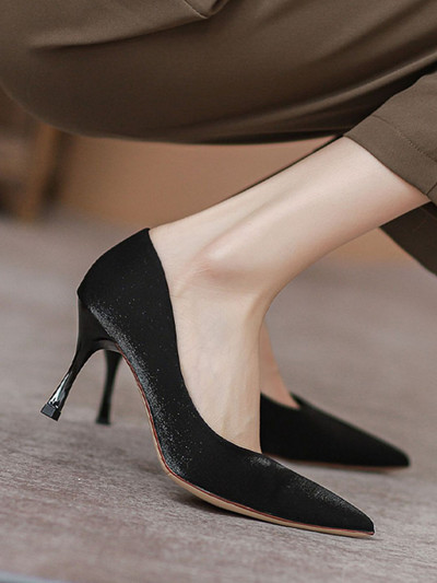 Nauji Moteriški Velvet Pumps Aukštakulniai Suknele Batai Smailia nosimi Valties Batai Ploni Kulnai Basic Pump Juoda Sekli Stiletai Ruduo 1007N