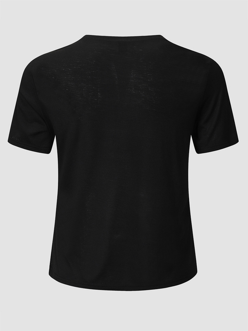 Finjani crna ženska majica kratkih rukava Mjesečev temperament Popularna Ljetna majica s printom s okruglim izrezom Široke majice velikih veličina