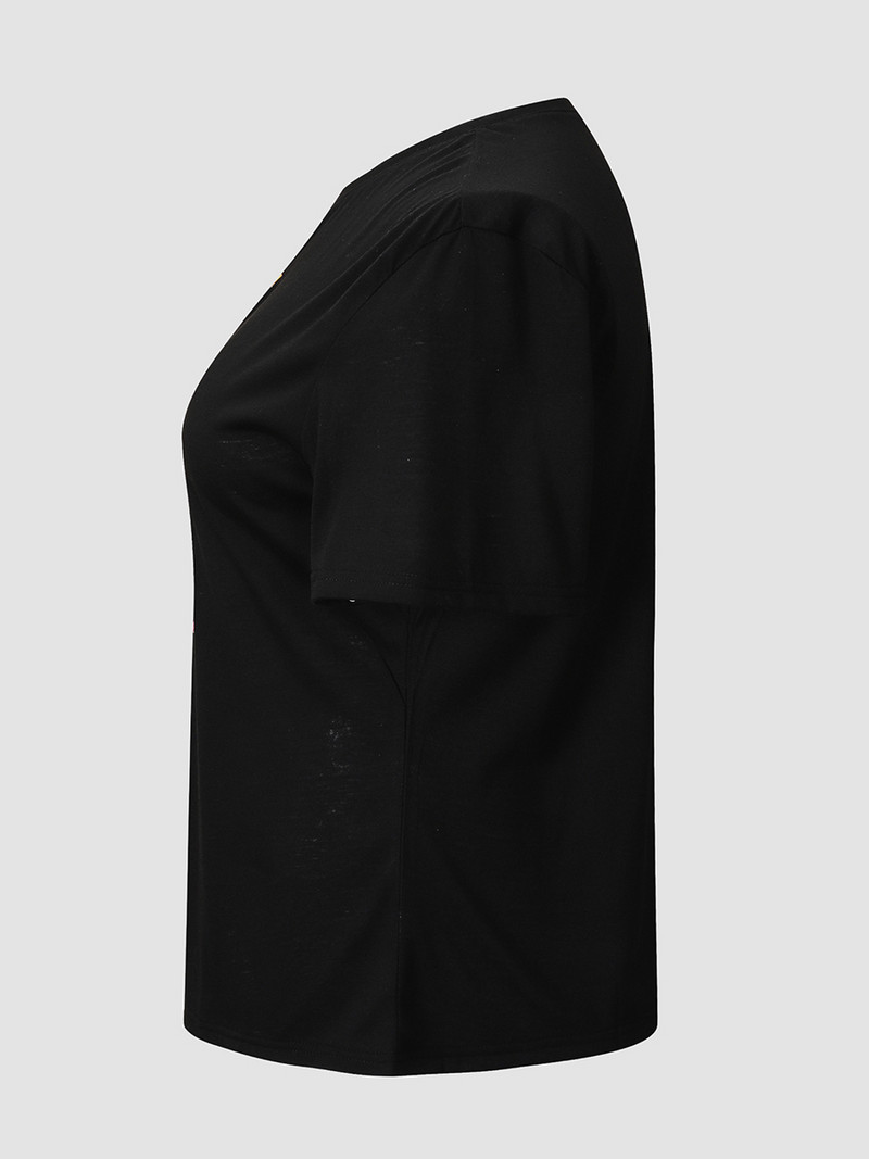 Finjani crna ženska majica kratkih rukava Mjesečev temperament Popularna Ljetna majica s printom s okruglim izrezom Široke majice velikih veličina