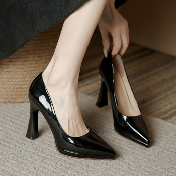Нови дамски помпи на супер високи токчета, кожени обувки с остри пръсти и платформа, голи ботуши, черни основни обувки Zapatos Mujer 1304N