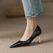 Ol uredske ženske cipele Ženske lakirane cipele Cipele na visoku petu Svečane cipele Zlatne tanke pete Osnovne cipele na cipele Crne ženske cipele Proljeće 9957N